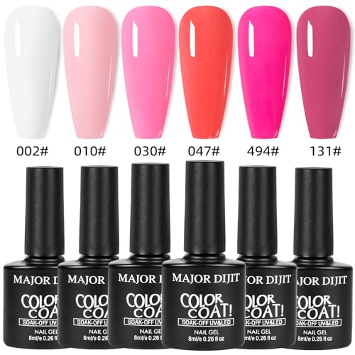 Major Dijit Acrylic Nail Kit with Drill - Complete Starter Set for Beginners White Pink Clear Acrylic Powder, 6 Gel Polish Colors, UV LED Light, Nail Decorations & Salon Tools | Home Manicure Gift Set