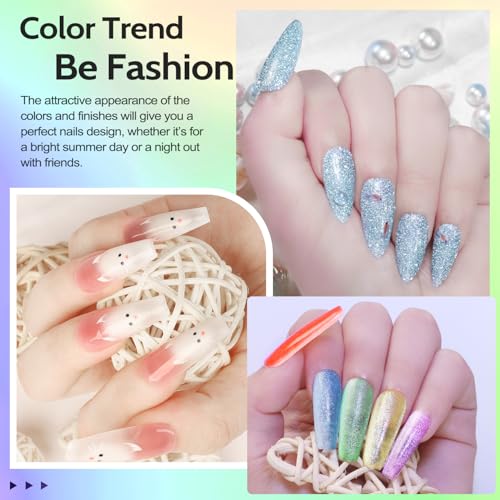 Lavender Violets 49 PCS Gel Nail Polish Set, 45 Colors Cat Eye Reflective Glitter Gel Polish with Nail Primer, Base Coat, Glossy & Matte Top Coat Jelly Nude Red Brown Gifts for Women