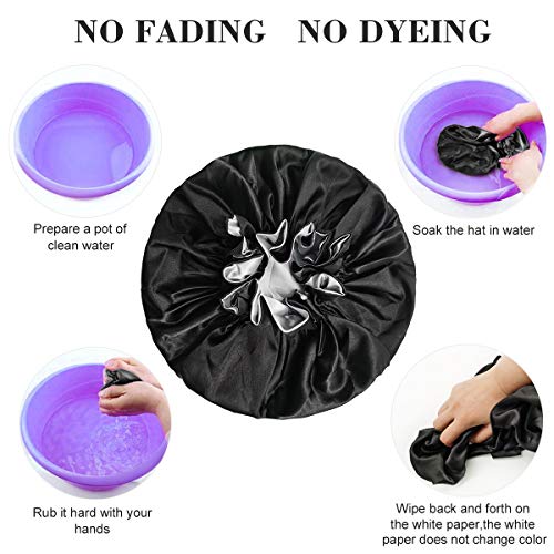 Silk Bonnets for Women,Double Layer Extra Large Satin Sleeping Cap with Elastic,Satin Bonnet for Curly Hair,Satin Cap for Natural Hair, Women Girl(Black)