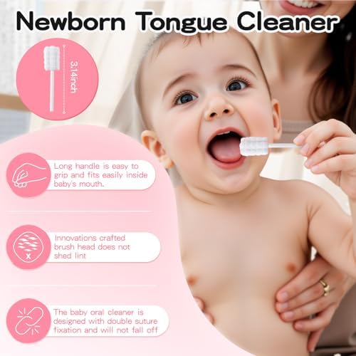 50Pcs Baby Tongue Cleaner for 0-36 Month No Glue Disposable Baby Mouth Oral Cleaner Infant Toothbrush Baby Gum Cleaner 3D Soft Infant Tongue Cleaner+1PCS Finger Toothbrush