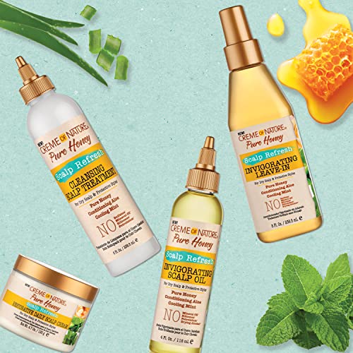 Creme of Nature Pure Honey Scalp Refresh Leave-In Conditioner, With Aloe Vera, Peppermint & Honey, Detangles & Moisturizes Hair & Scalp, Ideal for Braids, 8 oz