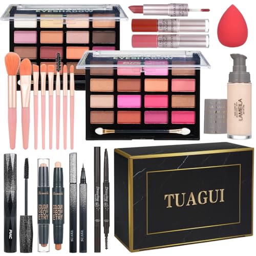 All in One Makeup Kit for Women Full Kit, Includes Eyeshadow,Foundation,Eyeliner,Mascara,Eyebrow pencil,Contour Stick, Makeup Brush, Makeup Sponge, Make Up Gift Set for Women, Teens
