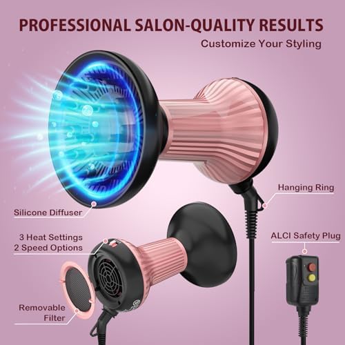 Diffuser Hair Dryer for Curly Hair: Professional 2 in 1 Diffuser & Hair Dryers with Ionic & Ceramic Technology for Wavy Hair Enhances Curls and Waves While Reducing Frizz, Gifts for Women