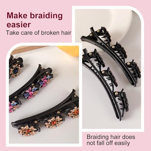 Sparkling Crystal Stone Braided Hair Clips for Women and Girls, 2025 New Rhinestone Hair Clips Hair Braid Clips, Easily Braided Hair Bands, Shiny Rhinestone Hair Clip (Mix, 4PCS)
