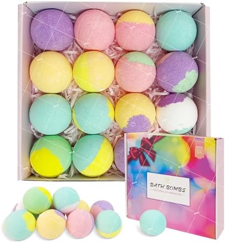 Bath Bombs for Women, Present Birthday Gifts Set, 16 Colorful &Scent, Natural Safe & Non-Toxic, Bubble Bath, Shower Bombs with Shea Butter, Bath Salts for Spa Relaxing, for Mom Girlfriend Wife
