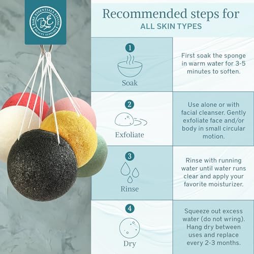 Bare Essentials Living - Konjac Sponges Set (10 Pack) with Activated Bamboo Charcoal Facial Sponge, Natural, Great for Facials, Bath, and Exfoliating Body Sponge