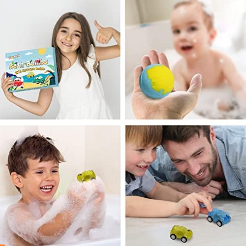Bath Bombs for Kids with Surprise Toys Inside, 9 Pack Pull-Back Car Bath Bombs Gift Set for Boys Girls Birthday Easter Egg Xmas, Bubble Kids Safe Bath Fizzy Ball with 3 Multifunctional Vehicles Cars