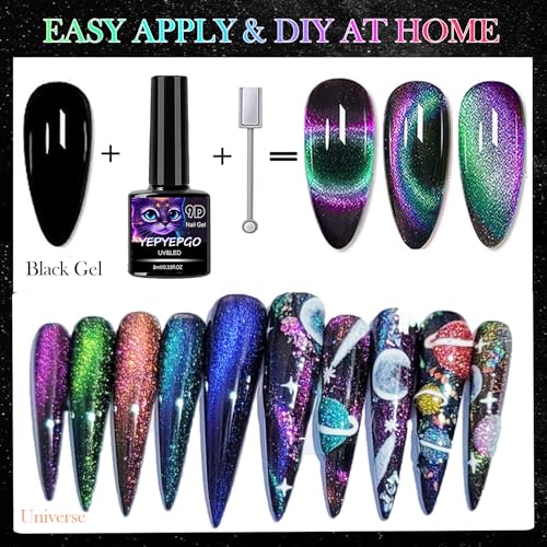 9D Cat Eye Gel Nail Polish Set 12 Colors, Cat Eye Gel Polish with Magnet, Magnetic Cateye Chameleon Galaxy Effects Professional Use for Salon