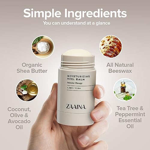 ZAAINA Intensive Heel Balm Stick for Cracked Heels – Natural Foot Balm for Dry Feet, Calluses & Rough Skin – Moisturizing Heel Softener with Shea Butter, Tea Tree & Peppermint – 2.5oz Twist-Up Tube