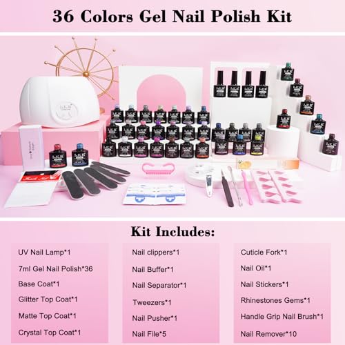 Gel Nail Polish Kit with UV Light, ARCWEISSO 66 Pcs Gel Nail Polish Set with Base and Matte&Glossy Top Coat Soak Off All Season Nail Set Manicure Tools Nail Art