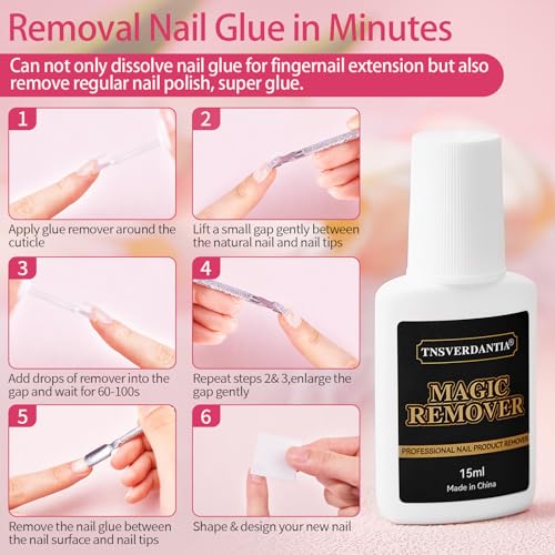 Gel Nail Glue and Nail Glue Remover Kit，Strong Nail Glue Quickly Nail Glue Remover for Press on Acrylic Nails Tips，Nail Glue Gel for Fake Nail Kit