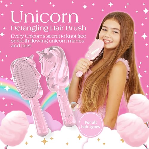 Glimmer Wish Unicorn Hair Detangler Brush for Kids – Gentle & Soft Bristles for Tangle-Free Locks – Anti-Frizz & Anti-Static – Hairbrush for Wet or Dry Use, Hair Brush for Girls and Women