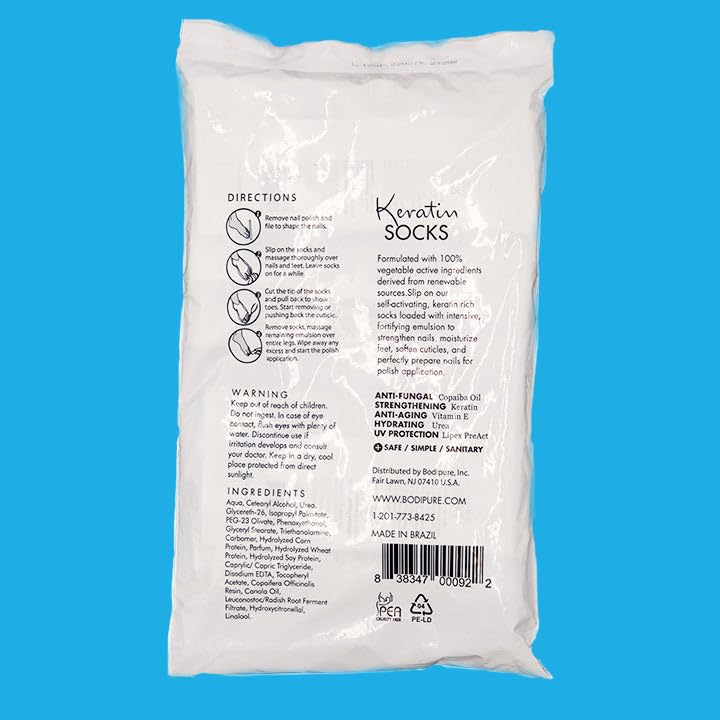 Bodipure All-In-1 Moisturizing Foot Mask, Keratin & Vitamin E Foot Mask for Dry Cracked Feet, Callus & Heel Softening, Easy-to-Use Pedicure Foot Repair, Chemical-free Feet Treatment 12 Pairs