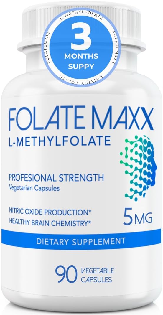 FolateMaxx L-Methylfolate 5 mg 90 Capsules Professional Active Folate Non-GMO, Gluten Free Methyl Folate, 5-MTHF