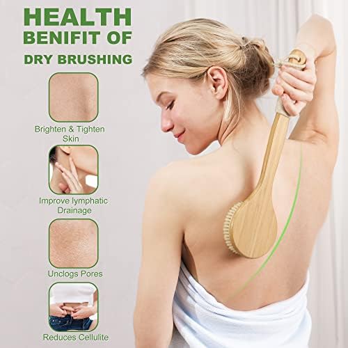 Dry Brushing Body Brush, Natural Boar Bristle Dry Brush, Bamboo Exfoliating Body, Face, Foot, Long Handle Back Scrubber Brush, Meridian Pressure for Lymphatic, Cellulite