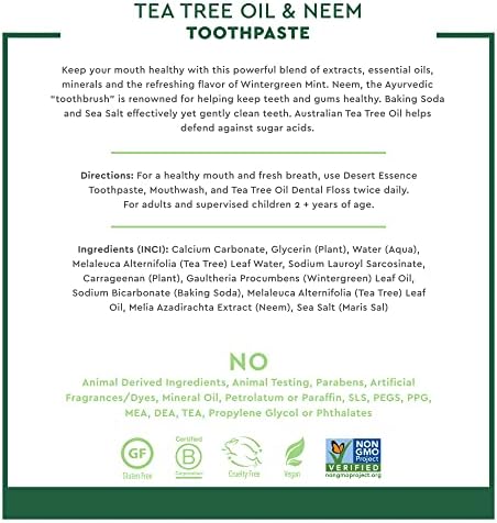 Desert Essence Natural Tea Tree Oil and Neem Toothpaste, Wintergreen,6.25 Oz, Pack of 3