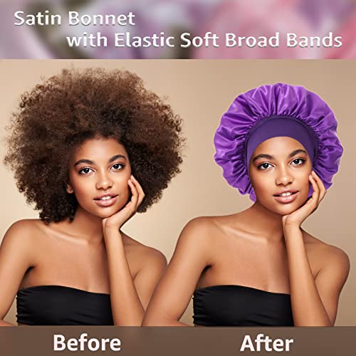 5 Pack Satin Bonnet Silk Bonnet for Sleeping Women, Hair Sleep Bonnets for Women, Wide Soft Band Large Sleep Cap for Curly Hair Braids