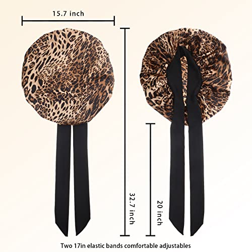 Silky Satin Hair Bonnet, Night Cap Hair Cover for Black Women Hair Care with Soft Strechy Tie Band - Jumbo Satin Sleep Cap(Leopard)