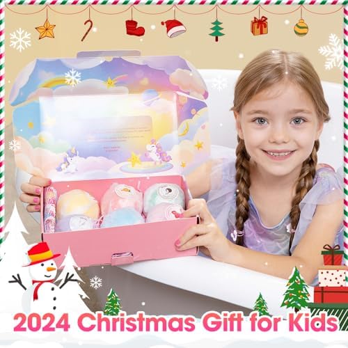 Unicorn Bath Bombs for Kids with Surprise Inside, 6 Pcs Oversized Handmade Bath Bombs with Jewelry Toys & Cross-Body Bag, Gift for Girls Aged 3-12, Christmas, Birthday