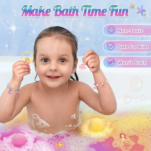 8 Packs Mermaid Bath Bombs for Kids Girls, Bubble Bath Bomb Kit with Surprise Toys Inside, Bath Toys for Kids Aged 4-8, Ideal Birthday Christmas Gifts Stocking Stuffers for Girls 3 4 5 6
