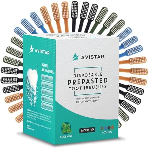 40 Prepasted Disposable Toothbrushes Individually Wrapped - Single Use Pre Pasted Disposable Toothbrushes with Toothpaste Built In - Waterless Toothbrush for Travel, Airbnb Guests, Hotel, & Camping