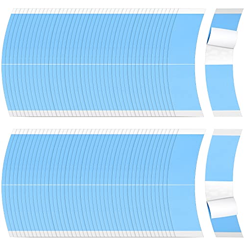 Maitys 120 Pieces Lace Front Wig Tape Double Sided Adhesive Waterproof C-Shaped for Long Short No Hair Wigs Toupees Pieces and Extension(Blue)