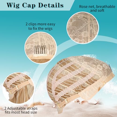 Kalyss Blonde Wig With Bangs Long Blonde Curly Wigs for Women Heat Resistant Synthetic Hair Wavy Blonde Highlights Wigs for Women 22 Inches