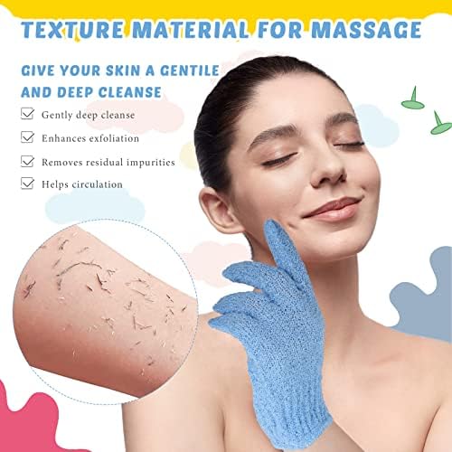 4 Pack Exfoliating Washcloth Back Scrubber Set, 2 Exfoliating Body Scrubber Nylon Back Body Scrub Towel, 2 Pairs Shower Gloves for Women Men Bath Shower Exfoliation(Gray, Blue)