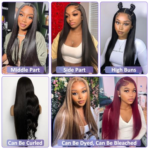 Flady 28 inch Straight HD Lace Front Wigs Human Hair Pre Plucked 180 Density 13x4 Glueless Bone Straight Human Hair Wigs For Black Women Transparent Lace Frontal Wig With Baby Hair
