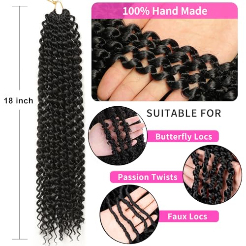 Ubeleco Passion Twist Hair 18 Inch 132 Strands Full Head Water Wave Crochet Hair Long Curly Braiding Hair Spring Twist Crochet Braids Hair Extensions for Black Women(18inch,1B)