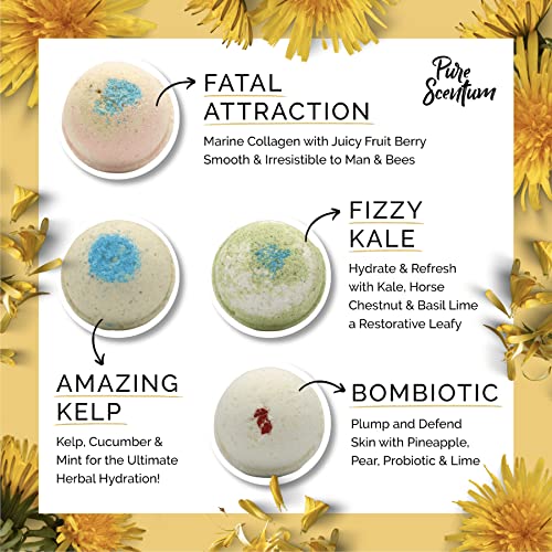 Bombceutical - Bath Bombs for Women - Soothes Acne, Dermatitis, and Eczema - Relaxing Bath Bomb Gift Set for Women with Kale, Kelp, Collagen, and Probiotic to Nourish the Skin