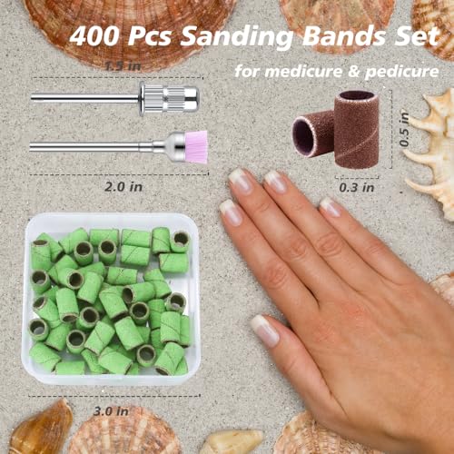 400 Pcs Sanding Bands for Nail Drill with 4 Mandrel Bits for Manicure and Pedicure, 60/80/100/120/150/180/240/320 Grit