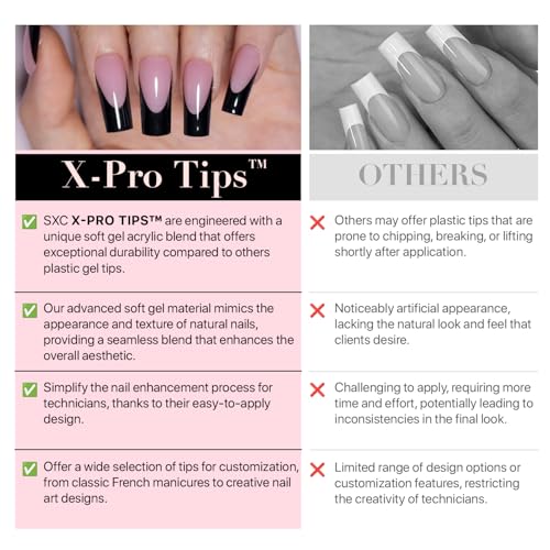 SXC Cosmetics X-Pro Tips French Tip Press on Nails – Medium Square French Black Edition (BLACK117KIT-M Square)