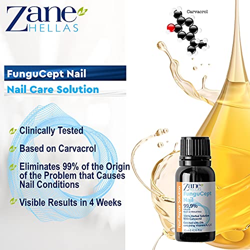 Zane Hellas FunguCept Nail Solution. Nail Solution for Discolored, Thickened, Crumbled Nails. Visible Results in 4 Weeks 0.33 oz -10ml