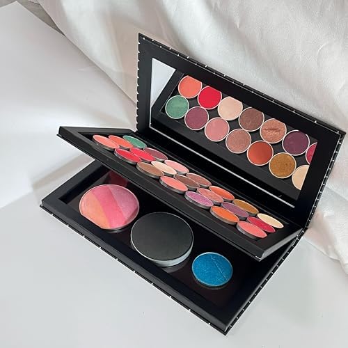 Double Layer Book Shape Empty Magnetic Eyeshadow Makeup Palette with Mirror and 20pcs Adhesive Stickers, Sliver Stars Cover, Fits Standard and Deep Pans (Not Included Eyeshadows)