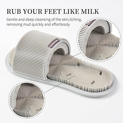 Shower Foot Scrubber,Soft Silicone Bristles with Non-Slip Suction Cups - Cleans,Smooths,Exfoliates & Massages Your Feet Without Bending,Improve Circulation & Soothes Tired Feet (1PCS Gray)