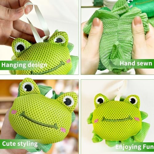 Shower Loofah Sponges for Kids,Cute Frog and Octopus Shape Toddler Bath Exfoliating Body Scrubber Mesh Loofahs Sponge[2 Pack],Designed for Baby Women Boys and Girl