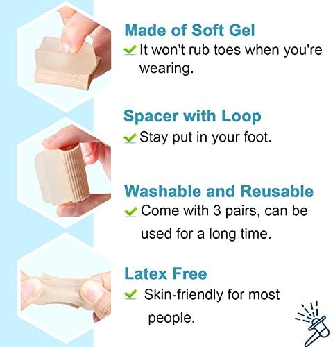 Povihome 6 Pack Gel Toe Spacer Separators(0.6'' Thick), Bunion Corrector for Overlapping Toe (1st/2nd Toe), Silicone Toe Spacers with Soft Gel Lining for Hallux & Bunion Pain Relief