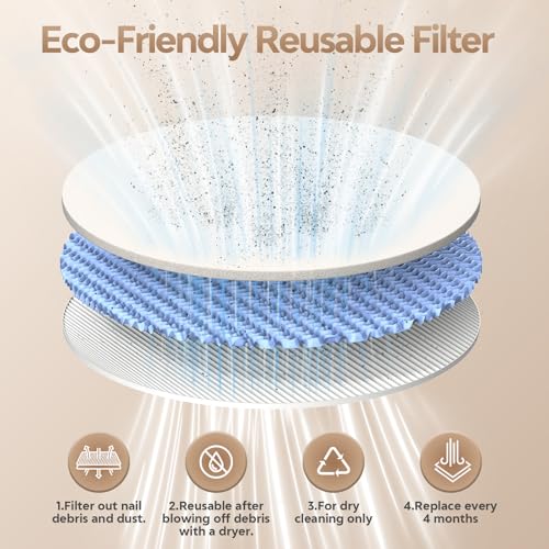 Nail Dust Collector, Compact Nail Dust Collector for Beginner, Vacuum Nail Fan Dust Collector with Reusable Filter for Acrylic Nail Polishing, Salon, Home, Training Classes