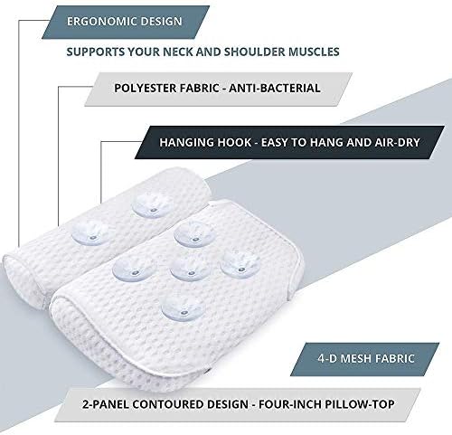 AmazeFan Bath Pillow, Bathtub Spa Pillow with 4D Air Mesh Technology and 7 Suction Cups, Helps Support Head, Back, Shoulder and Neck, Fits All Bathtub, Hot Tub and Home Spa [US. Patent Design]