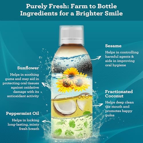 GuruNanda Original Oil Pulling Mouthwash, Promotes Deep Cleaning, With Coconut & Sesame for Teeth & Gum Health & Fresh Breath, ALcohol-free, 3X8.45 Fl Oz