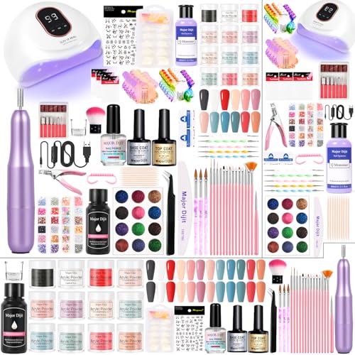 Acrylic Nail Kit Starter Set 12 Color Acrylic Powder with Nail Drill U V Light Full Tools Everything for Beginners Home Salon (-27)
