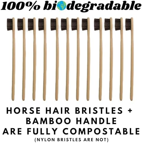 Gaia Guy Soft Natural Bristle Bamboo Toothbrush (NO Nylon - Horse Hair ONLY) - Totally Compostable & Biodegradable Soft Horsehair Bristle and Bamboo Toothbrushes - Zero Waste & Plastic-Free