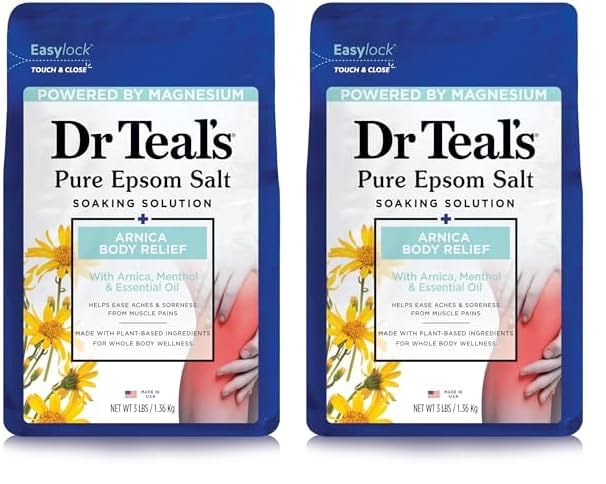 Dr Teal's Epsom Salt Magnesium Soak, Arnica Body Relief with Arnica, Menthol & Essential Oils, 3 lbs (Pack of 2)