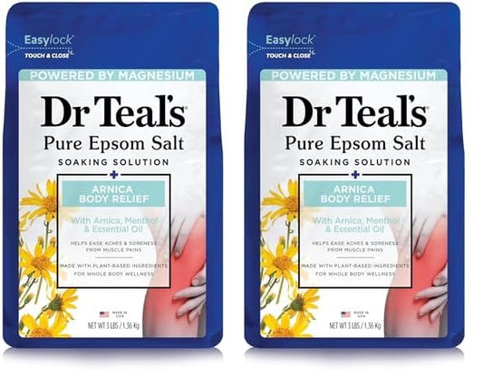 Dr Teal's Epsom Salt Magnesium Soak, Arnica Body Relief with Arnica, Menthol & Essential Oils, 3 lbs (Pack of 2)