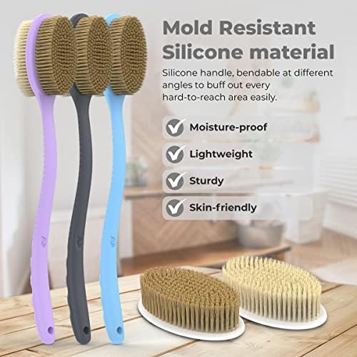 Avilana Back Scrubber for Shower,19 inch Silicone Body Scrubber with Handle, Shower Back Scrubber for Men and Women, Back Brush for Shower, Loofah with Handle Shower Brush