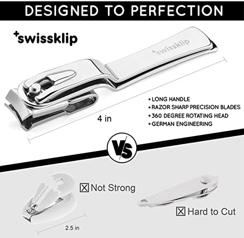 Swissklip Nail Clippers for Men & Women | Finger Nail Clippers for Adult with 360 Degree Rotating Head I Fingernail Clippers for Women I Surgical-Grade Stainless Steel Material