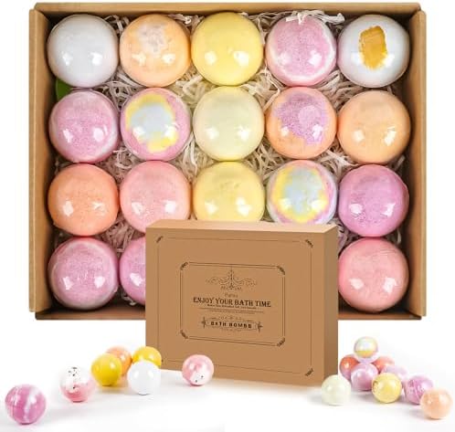 Bath Bombs 20 PCS Set, Organic Bath Bombs with Natural and Safe Essential Oil, Handmade Rich Bubble for Skin Moisturizing, Present for Her/Him, Girls, Women, Wife, Mother