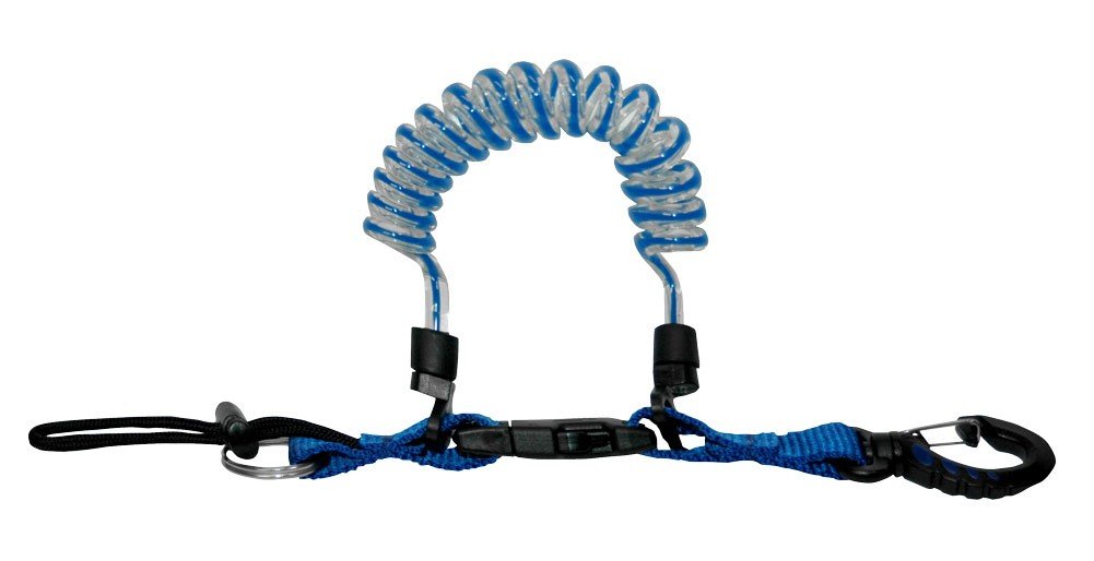 Phantom Aquatics Quick Release Coil Lanyard with Clip and SS Split Ring, Blue