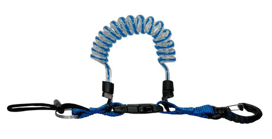 Phantom Aquatics Quick Release Coil Lanyard with Clip and SS Split Ring, Blue